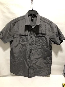 Montage Shirt Mens Size XL Button Short Sleeve Solid Gray Zip Pockets - Picture 1 of 8