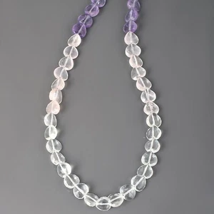 Handmade Natural Crystal Quartz & Amethyst Heart Shape Beads Chain Necklace - Picture 1 of 4