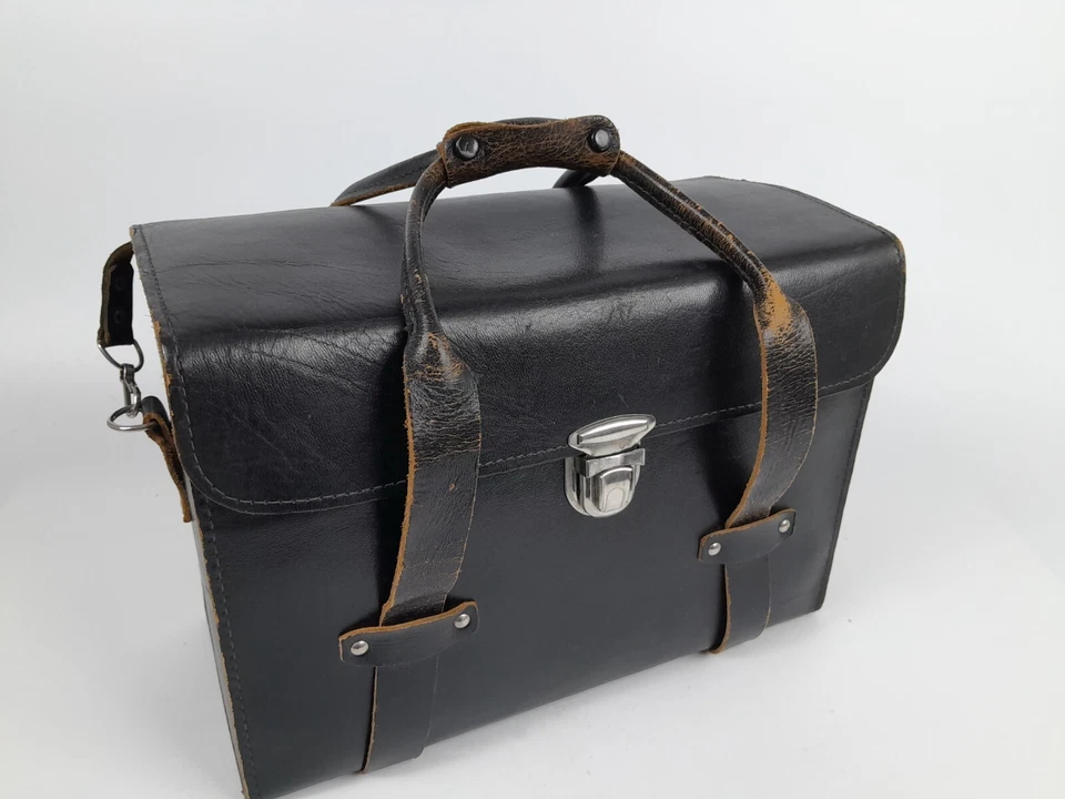 Black Genuine Leather Camera Bag Photo Bag Shoulder Bag USSR Vintage Bag  - Image 1 of 4