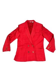 Vintage Liz Claiborne Red Silk Double Breasted Blazer Size 14 See Measurements - Picture 1 of 7