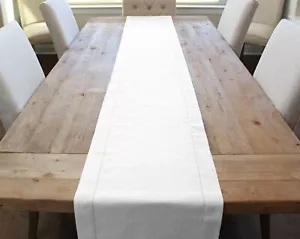 Weiß Leinen Hohlsaum Tischläufer - 16" x 108" - 100% reines Leinen - Bild 1 von 4