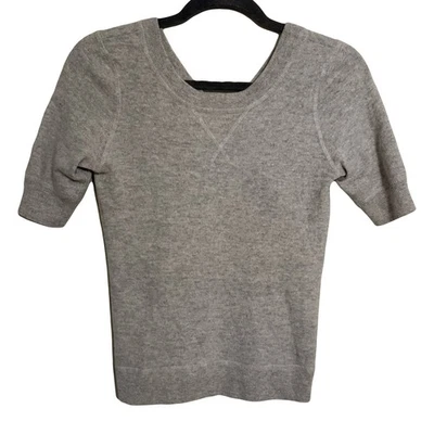 Suéter Top Otoño Gris Cachemira Manga Corta Cruzado Tejido Acanalado Pequeño Foto 1 de 4