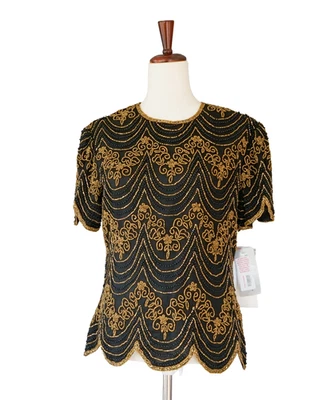 Blusa De Colección Papell Boutique Noche Seda Cuentas Vieira M Glam Gala Gatsby Nueva Con Etiquetas Foto 1 de 4