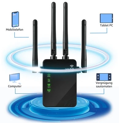 WLAN Repeater Router Range WIFI Signal Verstärker Access Point Booster 1200 Mbps - Bild 1 von 4