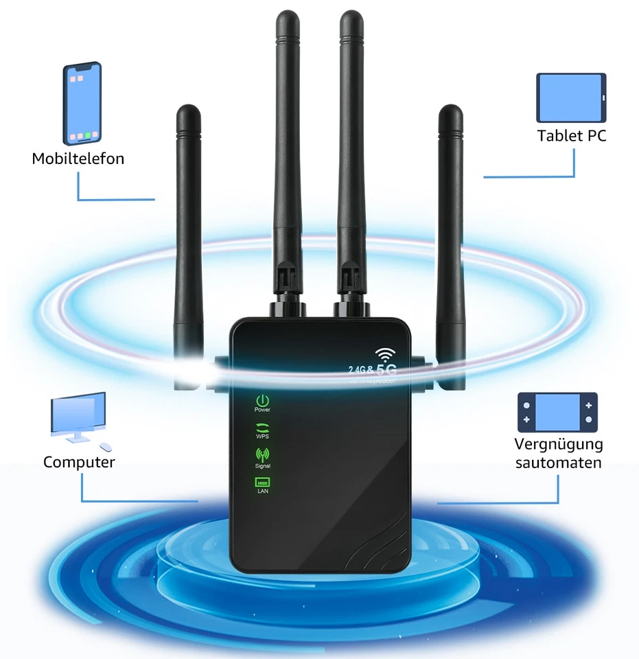 WLAN Repeater Router Range WIFI Signal Verstärker Access Point Booster 1200 Mbps - Bild 1 von 4