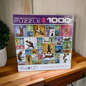New Sealed Eurographics Yoga Cats 1000pc 19 1/4" x 26 5/8" Jigsaw Puzzle Cat - Picture 1 of 5