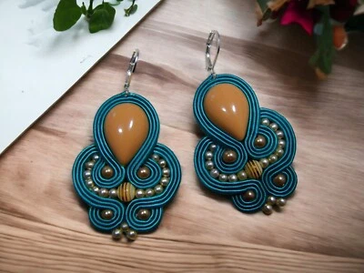 blaue Ohrringe in Soutache-Technik, - Bild 1 von 4