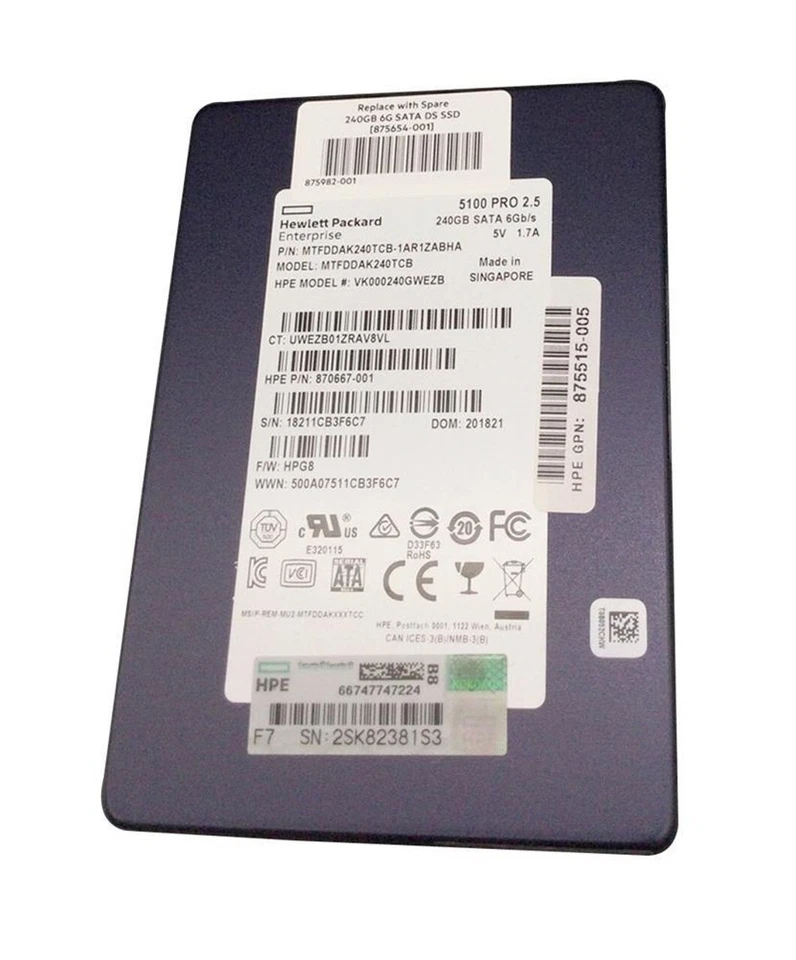875654-001 -- HP 240GB SATA 6G NHP 2.5" RI SC DS SSD HDD - Image 1 of 1