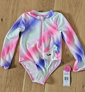 Betsey Johnson Little Girls 5 1 Pc Rash Guard Bodysuit Swimsuit Long Sleeve Pink - Picture 1 of 2
