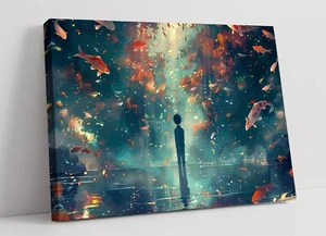 JAPANESE KOI FISH MYSTIC ART ANIME STYLE  -FRAMED CANVAS WALL ART PICTURE PRINT - Picture 1 of 2
