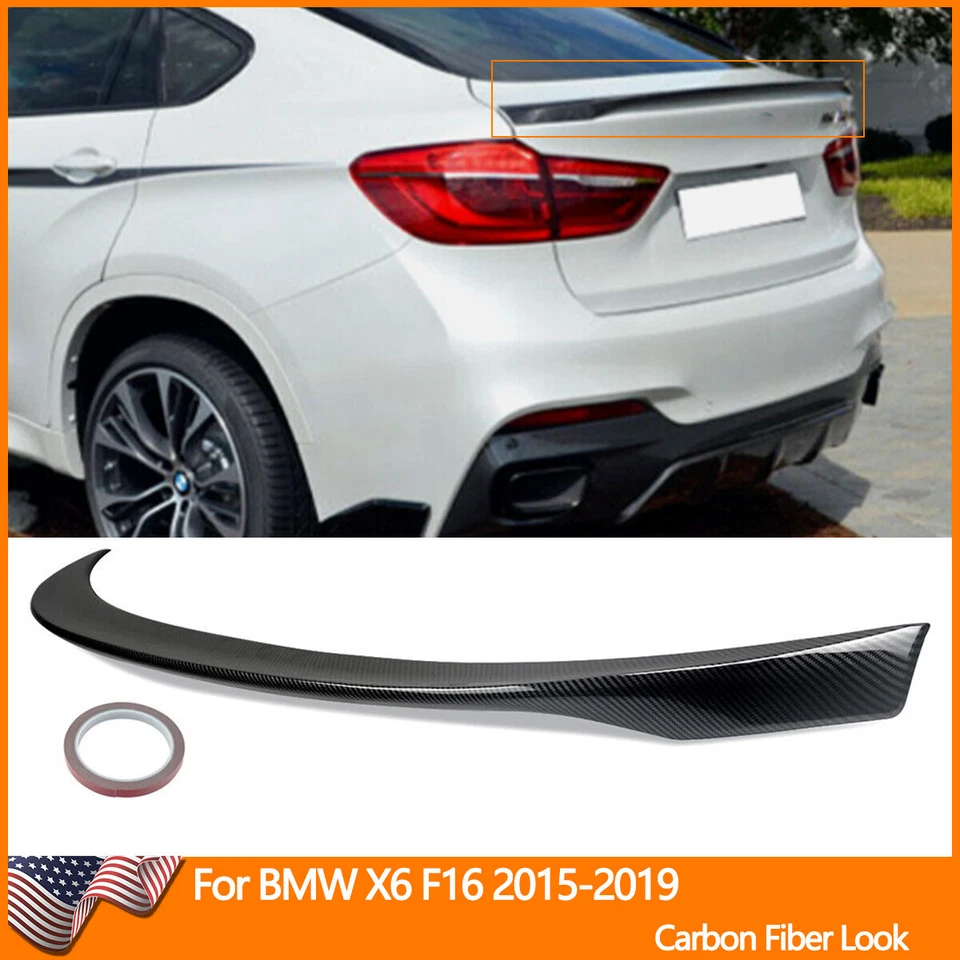 Carbon Look For BMW X6 F16 X6M F86 2015-2019 P Style Rear Trunk Spoiler Wing Lip Foto 1 de 4