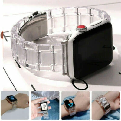 For Apple Watch Series 8 76 5 4 321 iWatch Band Strap Clear Resin Wrist Bracelet - Image 1 of 4