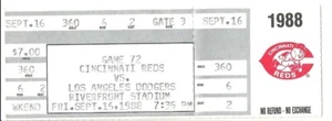 Tom Browning Perfect Game Ticket Reds Dodgers 9/16/1988 ! - Picture 1 of 2