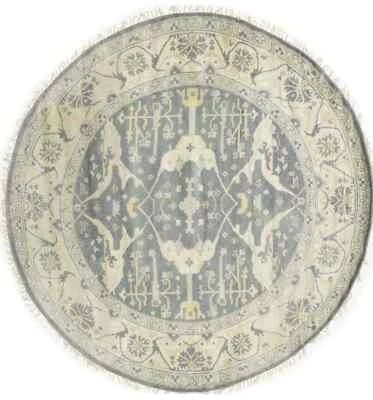 Hand-Knotted Gray Oushak Round Oriental Rug Floral Bedroom Home Decor 9X9 ft - Image 1 of 4