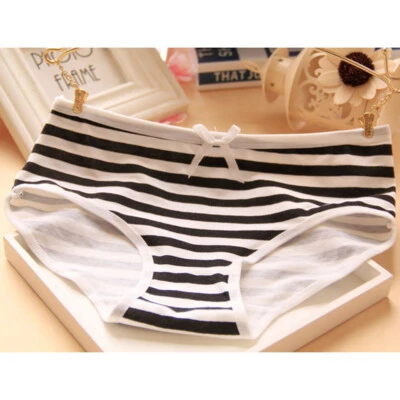 Ladies Japanese Style Cute Striped Underwear Breathable Cotton Panties Panties - - Image 1 of 4