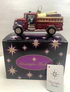 Christopher Radco Red n Ready Fire Truck Blown Glass Ornament w/box & Tag - Picture 1 of 13