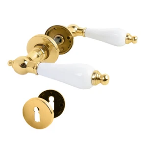Rosette set polished brass handle white door handle door hardware door handle - Picture 1 of 11