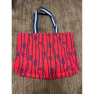 Estée Lauder Nautical Rope Tote Bag Striped Handles Red Blue Travel Beach NWOT - Picture 1 of 3
