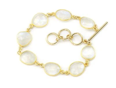 Pulsera Piedra Lunar Azul Bisel Grande Facetado 6 7 8 Pulgadas Ajustable Relleno Oro 14k Foto 1 de 2