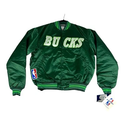 Винтажный 90-х MILWAUKEE BUCKS атласный зеленый стартер куртка новый с ярлыками мужской большой - Изображение 1 из 4