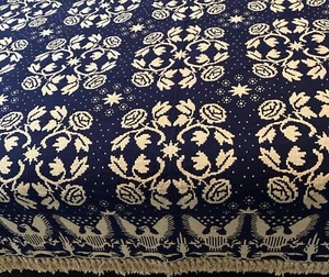 Vintage Bates Newport Eagle Navy Blue Reversible Beige Bedspread Coverlet - Bild 1 von 13