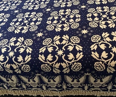 Colcha Cobertor Vintage Bates Newport Eagle Azul Marino Reversible Beige Foto 1 de 4