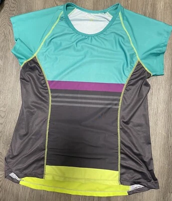 Camiseta deportiva Moxie Cycling para mujer bloques de colores XXL 2X gris/violeta/aqua Foto 1 de 4