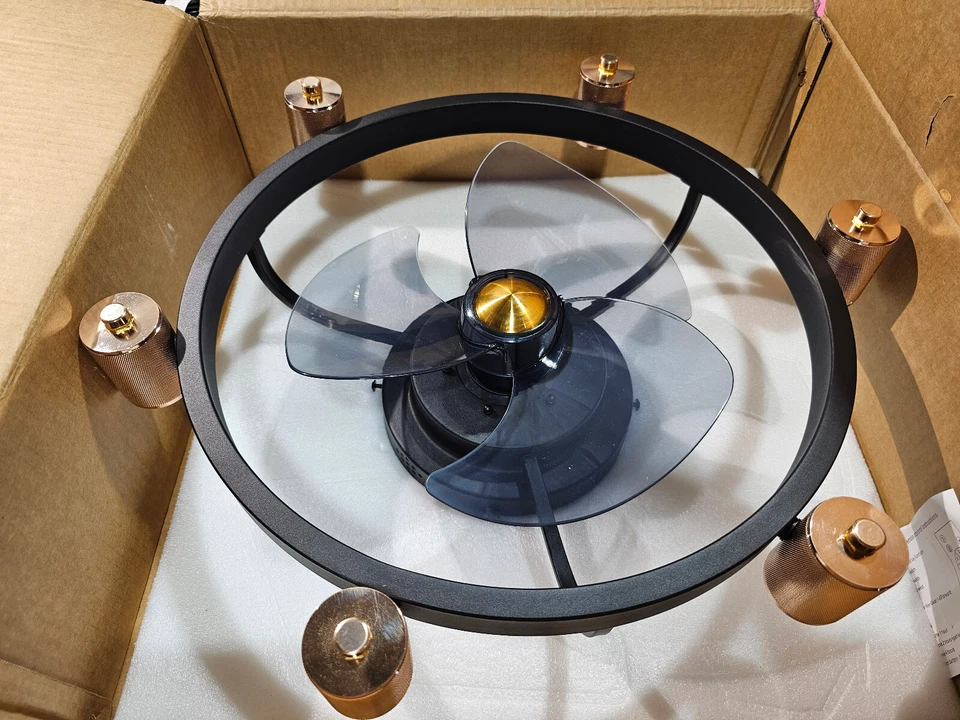 Pacific Core 20 in. Black/Gold Farmhouse Flush Mount Ceiling Fan w Lights *READ* - Image 1 of 3