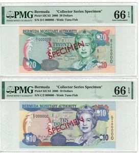 Bermuda - Specimen $10, $20 Dollars 2000 PICK# 52, 53CS3 PMG: 66 EPQ. #PL1328 - Picture 1 of 2
