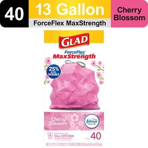 Glad ForceFlex MaxStrength 13 Gallon Tall Kitchen Drawstring Trash Bags, 40 Bags - Picture 1 of 6