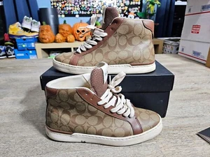 Sneakers alte Coach Clip da uomo stampa firmata kaki/sella taglia US 8D - Foto 1 di 12