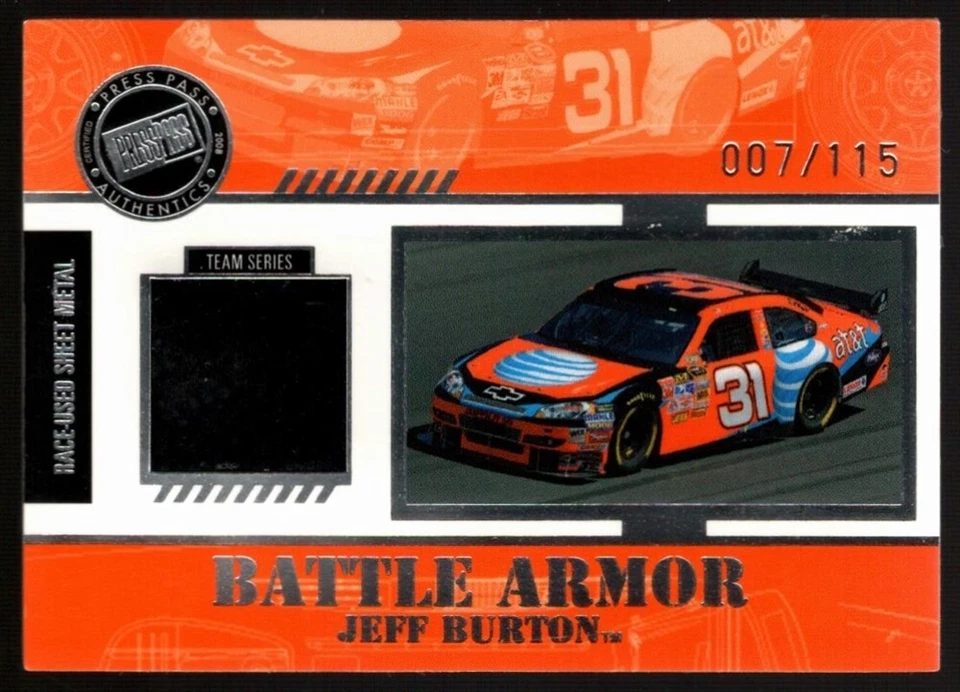 JEFF BURTON 7/115 RACE USED SHEET METAL PATCH SP 2008 PRESS PASS BATTLE ARMOR - Image 1 of 1