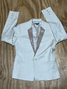 Vince Blazer Women 4 Leather Collar Single Button Knit Ivory @D1 - Picture 1 of 10