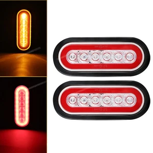 2x Oval LED Tail Lights Truck Trailer Stop Turn Backup Light Lamp 6'' Red Amber - Picture 1 of 10