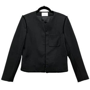 Sandro Blazer Jacket Black Hook Closure Long Sleeve Fringe Womens 38 6 Business - Picture 1 of 14