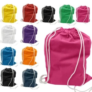 6-Pack Cotton Canvas Drawstring Backpacks Blank Plain Reusable Cloth 14"W x 18"H - Picture 1 of 1
