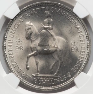 1953 Queen Elizabeth II Coronation Great Britain 5 Shillings CROWN Coin NGC MS65 - Picture 1 of 5