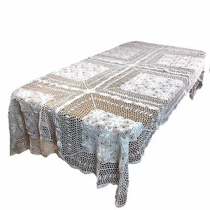 Cubierta de mesa de encaje vintage hecha a mano de crochet para cocina de comedor 60x120 - Imagen 1 de 5