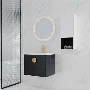 24"Wall-Mounted Bathroom Vanity W/Ceramic Sink with Side Cabinet For Small Space - Picture 1 of 19