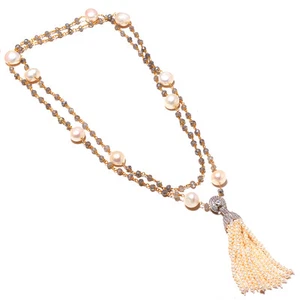 Solid 925 Sterling Silver Swing Labradorite Pearl Tassel Chain Jewelry necklace - Picture 1 of 1
