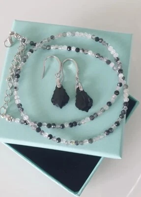 Juego de pendientes de cristal de cuarzo rutilado de piedras preciosas  Foto 1 de 4