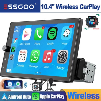 10.4" Single DIN Car Stereo Radio Wireless CarPlay Android Auto Head Unit Camera - Image 1 of 4