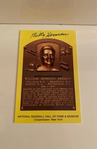 Signed William "Billy" Jennings Herman Hall of Fame Plaque - Picture 1 of 4