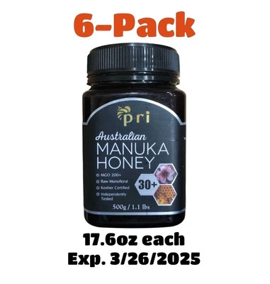 PACK DE 6 MIEL PRI MANUKA MGO 200+ CRUDA 30+ 1,1 lb 500 g caducidad kosher 26/03/2025 Foto 1 de 4