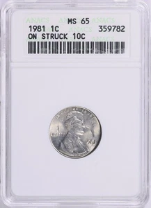 1981 Lincoln Cent Struck 1C On 10C Double Denomination Error ANACS Soap Box MS65 - Picture 1 of 13