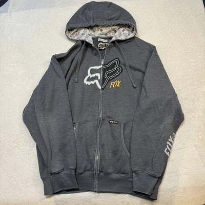 Fox Racing Zip-Up Hoodie Gray Size XL Men's Y2K Moto Streetwear Grey Embroidered - Image 1 of 4