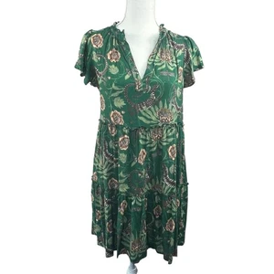 Anthropologie Green Victoria Garia Floral Flutter Sleeve Tiered Dress SP Gecko - Picture 1 of 14