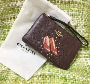 Coach x Wizard Of Oz Brown Mini Pouch Wristlet Ruby Slippers Mint Very Good - Picture 1 of 6