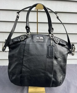 Coach Shoulder Bag 18641 Madison Lindsay Leather Tote Purse Black Satchel - Picture 1 of 12