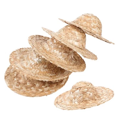  6 cappelli di paglia in miniatura: mini cappellini intrecciati a mano, cappelli - Immagine 1 di 4